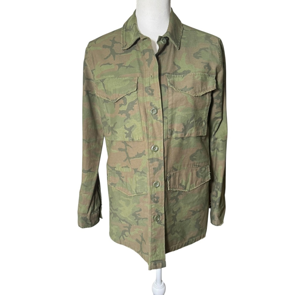 TOPSHOP Camouflage Utility Jacket Green Button Front Pockets Women's Size 4 NWOT